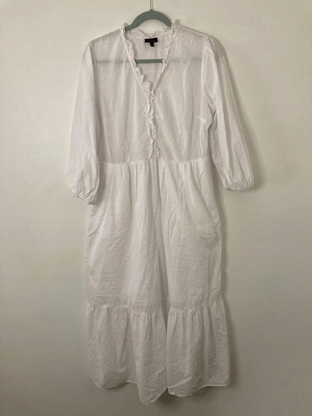 Boho Swiss Dot Ruffle Collar Tiered Midi Dress - Who What Wear - 100% Cotton